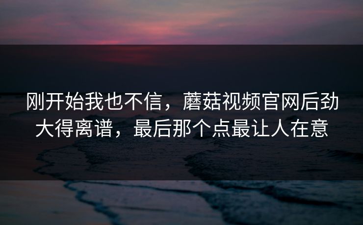 刚开始我也不信，蘑菇视频官网后劲大得离谱，最后那个点最让人在意